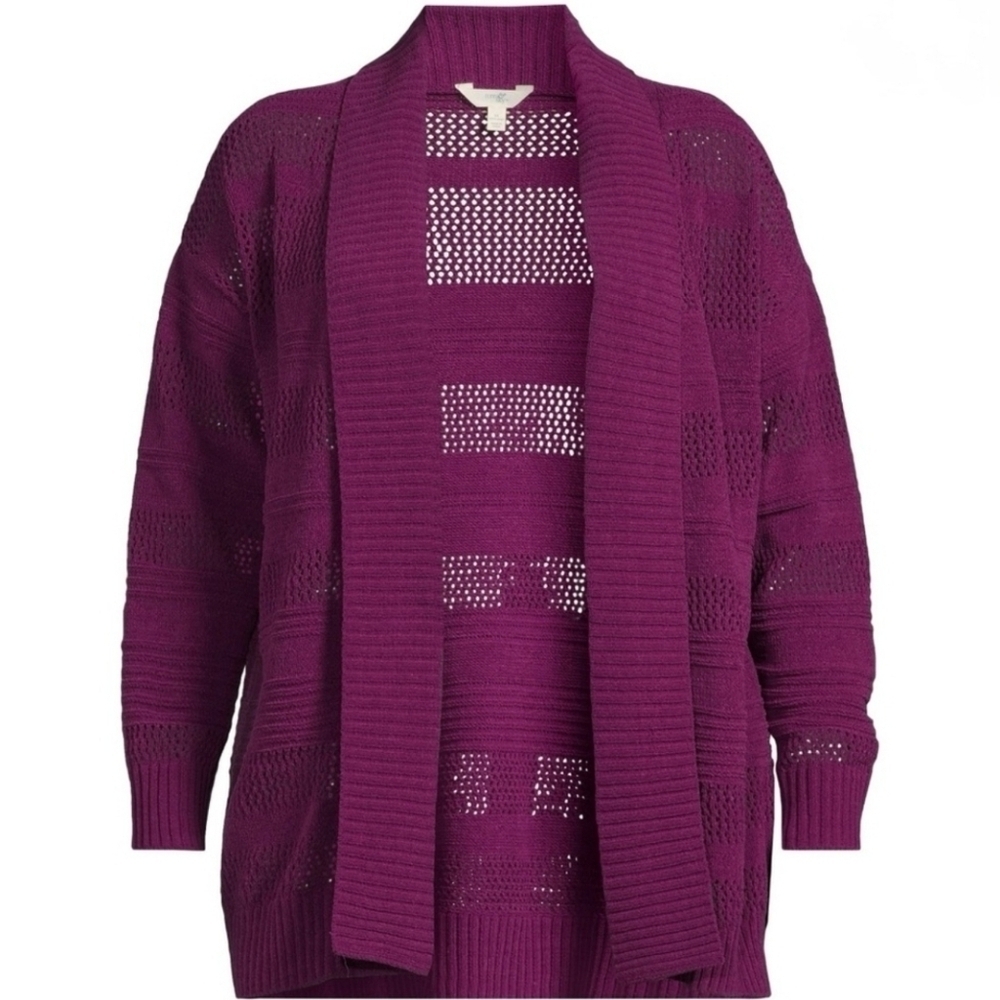 Plus Size 2X Chenille Shawl Cardigan Open Knit  Purple Vivid Plum New Cozy Fall - Picture 2 of 7